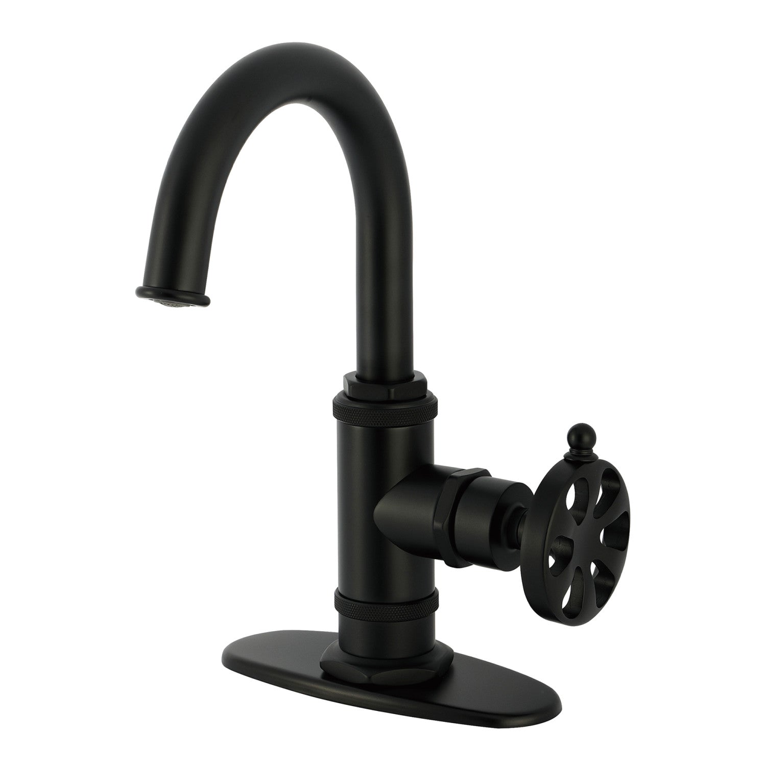 Kingston Sona KSD2210RX - Belknap One-Handle 1-Hole Bathroom Faucet with Deck Plate and Push Pop-Up Drain, Matte Black — image 1